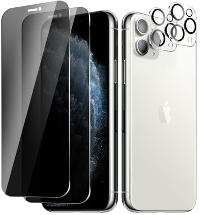 BIESHKJ 2+ 2Pack pour iPhone 11 Pro Max de Protection Verre Trempé Anti-Espion + Protecteur D'objectif D'appareil Photo, Dureté 9H Vitre, Compatible Avec Les Coques et Résistant Aux Rayures