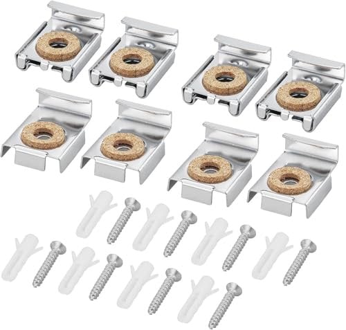 8 pezzi di supporto per specchio, specchio senza cornice, set di fissaggio a parete in vetro, montaggio a molla per bagno, specchio (argento)