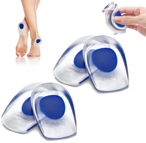 Heel Cushion Pads, 2 Pairs Heel Cushion Pads, Gel Silicone Heel Cups | Shoe Wedge Inserts for Plantar Fasciitis, Clear Orthotic Gel Heel Cups Heel (Blue, One Size)