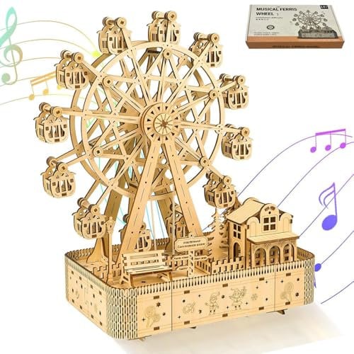 3D Wooden Puzzle, DIY Musical Ferris Wheel Model Kits, Mechanical Construction Puzzle Model Craft Toy Set, Christmas and Birthday Gifts for Teenagers and Adults.