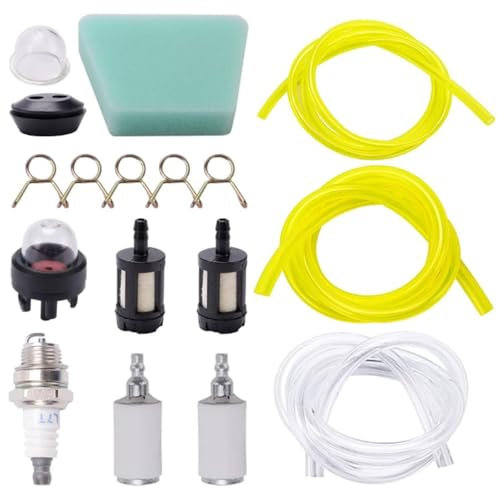 17 PCS Fuel Line for Petrol Strimmer with Fuel Hose, Spark Plug, Fuel Filter, Oil Bubble, Hose Buckle, Universal Petrol Hose Kit for Lawnmowers, Chainsaws, Small Engines