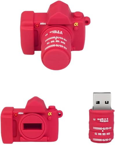 Ecoodisk 64GB USB 2.0 Flash Drive Cartoon Novelty Camera Memory Stick Silicone Rubber Pendrive Red