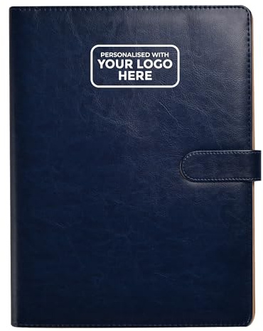 Arpan Étui portefeuille A4 personnalisé avec logo personnalisé, organiseur de documents avec porte-bloc et bloc-notes (bleu)