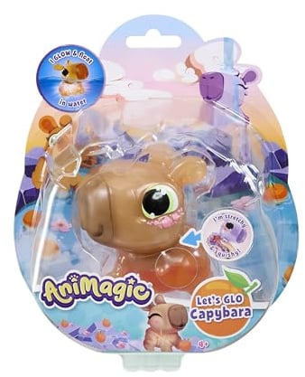 Animagic Let’s Glo Capybara - BRAUN | Kuscheltier Wasserschwein ab 4 Jahren, Niedliches Tier, Sensorisches Spielzeug, Leuchtet und treibt im Wasser