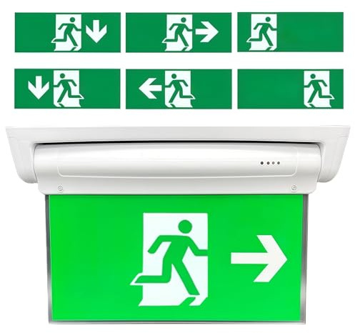 LEKEFETO Doppelseitige LED Notbeleuchtung mit 3h Akkulaufzeit | IP30 Spritzwasserschutz | Automatisches Laden Lithium-Akku | 6 Wechselpiktogramme | Fluchtwegleuchte für Büro/Krankenhaus/Hotel