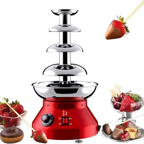 WEIZIIA Fontaine à Chocolat, Fontaine à Fondue Au Chocolat à 4/5 Niveaux, Grande Capacité en Acier Inoxydable, Température Réglable De 30 à 110 °C pour Buffet De Mariage,Red-4tier
