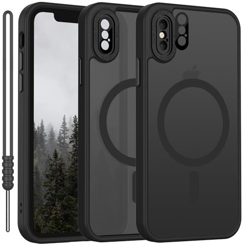 YUANDMI für iPhone XS Hülle kompatibel mit MagSafe, Hanyhülle für iPhone X/XS Magnetisch Dünn Matte Touch Kameraschutz, Anti-Gelb rutschfest Kratzfest Schutz Stoßfest Hülle Matt Schwarz