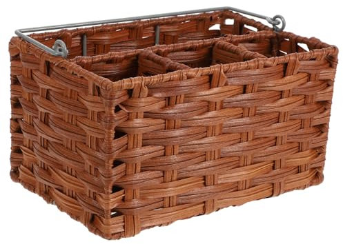 ULTECHNOVO Porte Ustensiles Imitation Rotin Organisateur de Cuisine Compartiments Séparés pour Couverts Ustensiles Support Portable pour Rangement