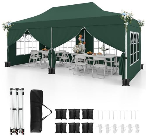 COSTWAY Pavillon 3x6m, Faltpavillon mit 6 Seitenwänden & 6 Sandsäcke, Gartenpavillon Wasserdicht Stabil Winterfest, UV Schutz 50+, Partyzelt mit Tragetasche für Garten Hausparty Hochzeiten (Grün)