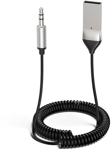 Adaptateur Jack Bluetooth 5.3 pour Voiture Récepteur Aux 3.5mm et USB pour Autoradio Enceinte Haut Parleur Amplificateur, Appel Mains Libres (Gris)