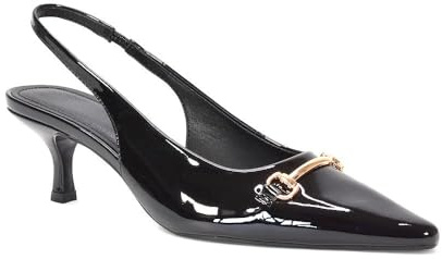ESSEX GLAM Women's Slingback Court Shoes Ladies Stiletto Kitten Heel Point Toe Buckle Synthetic Black Patent Size 5