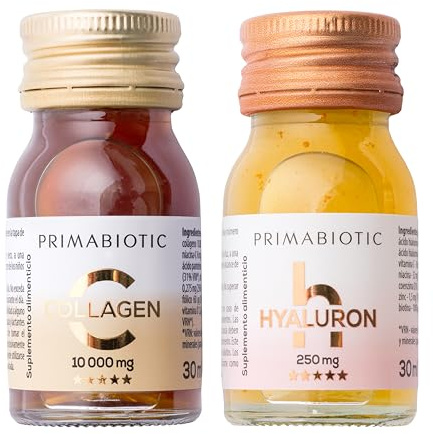 Collagene + Acido Ialuronico da Bere – Primabiotic Duo Pack | 60 Flaconcini da 30 ml | Collagen 10000 mg + Hyaluron 250 mg | Integratori Liquidi per Pelle Idratata e Luminosa