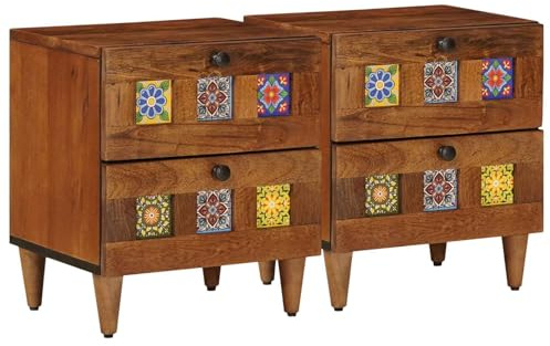vidaXL Nachttisch 2 STK. Braun 40 x 33 x 46 cm Massivholz Mango