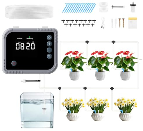 Forever Speed Kit di Irrigazione Automatica per Interno, 350 Modalità 2200 mAh Kit di Irrigazione a Goccia Automatica Ricaricabile per 15 Piante in Vaso da Interno, Balcone, Serra