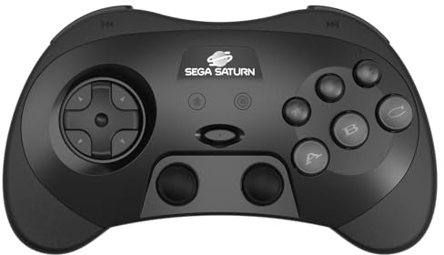 Retro-Bit SEGA Saturn® 2.4GHz Wireless Pro Controller for Sega Saturn, Sega Mega Drive Mini, Switch, PC, Mac - Includes 2 Receivers - Black