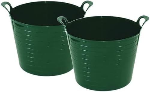 Set of 2 – 20L Flexi Tub Heavy Duty Flexible Buckets With Strong Handles, Multi-Purpose Garden Tub For Soil Mixing, Builders, Laundry, Cleaning, Storage & DIY Use – Dark Green