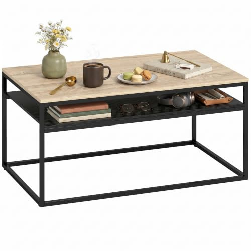 HOMCOM Couchtisch mit Ablage Industrial Design 100 x 59,8 x 47 cm Eiche | Wohnzimmertisch, Moderner Kaffeetisch, Beistelltisch, Metallrahmen, Sofatisch, Wohnzimmer, Schlafzimmer
