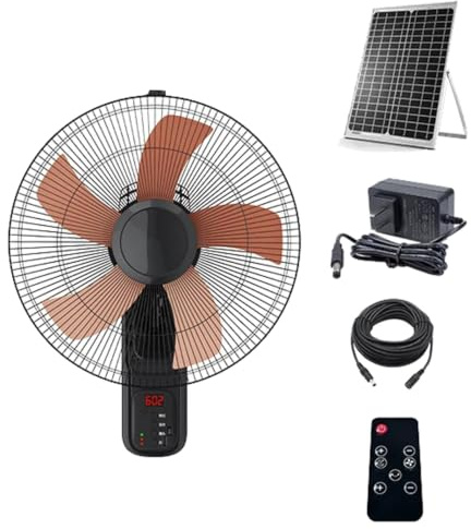 YGER JZGB Ventilador con Placa Solar Oscilación de 120°, Ventilador de Pared con Control Remoto para Garaje, Invernadero y Hogar
