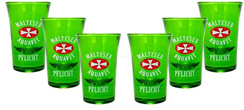 Malteser Aquavit Pflicht Shotglas Schnapsglas Glas Gläser Set - 6x Shotgläser Farbe in Schwarz oder Grün