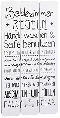 Spetebo Holz Bild mit Badezimmer Regeln weiß - 60x30 cm - Wand Deko Planken Schild Wandbild Bad