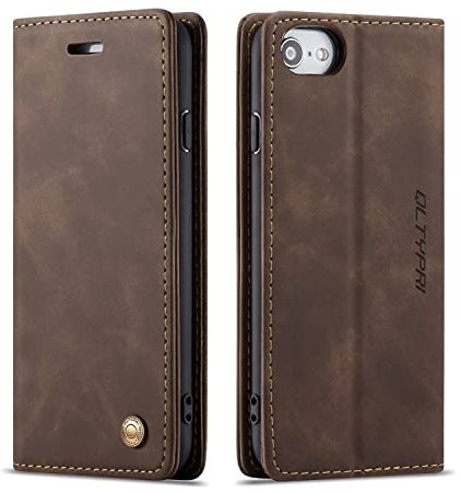 QLTYPRI Hülle für iPhone 6 6S, Vintage Dünne Handyhülle mit Kartenfach Geld Slot Ständer PU Ledertasche TPU Bumper Flip Schutzhülle Kompatibel mit iPhone 6 6S - Kaffee Braun