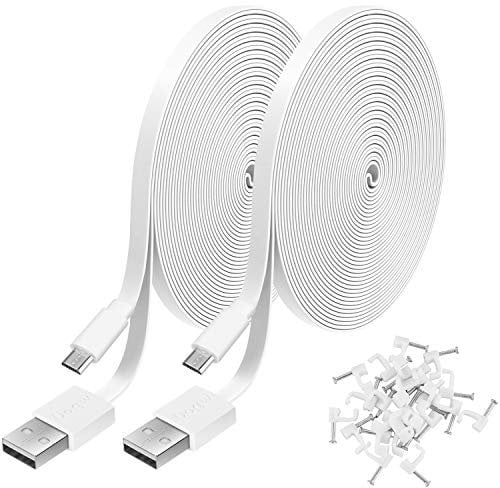 2 Pack 10FT Power Extension Cable Compatible with WyzeCam, WyzeCam Pan,WYZE Cam OG, KasaCam Indoor, NestCam Indoor, Blink,Cloud Cam, USB to Micro USB Durable Charging and Data Sync Cord(White)