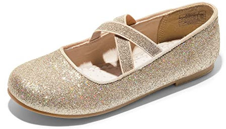 DREAM PAIRS Girl's Ballet Flat Kids Mary Jane Flower Dress Shoes for Wedding Party,Size 1 Big Kid,Gold,Angie-2