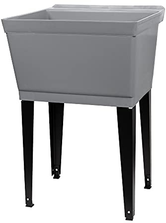 JS Jackson Supplies - Lavandino multiuso da 19 galloni con gambe in metallo regolabili, ideale per lavanderia, cantina o officina. Lavello resistente per officina, rubinetto non incluso (grigio)