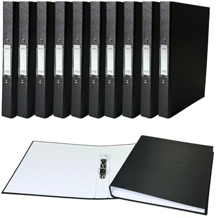 Pack of 10 A4 Black Paper Over Board Ring Binders by Janrax