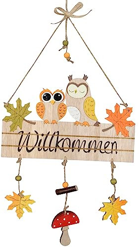 B2S BACK2SEASON Willkommen Schild mit Eulen zum hängen Herbst Holz Tafel Herbstsdeko Wellcome Deko L=22,5 cm