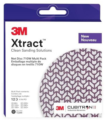 3M Xtract Net Disc 710W, 6 in, 12 Piece Multi-Pack Hook and Loop Sanding Discs, 80+, 120+, 180+, 220+, 240+, 320+, Virtually Dust-Free, Assorted Grades, 66585, Purple