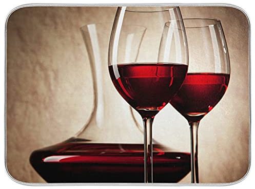 Decanter with Red Wine and Glass Ancient Background Kitchen Dish Drying Mat, Absorbent Microfiber Pad Drainer, Heat-resistant Countertops Sinks Protector with Hanging Loop 16x18