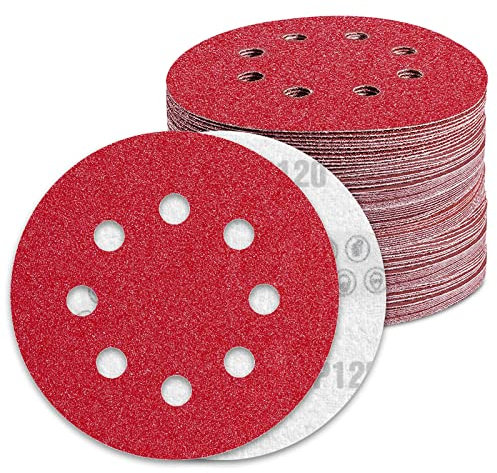 Schleifpapier 125mm Klett 120 Körnung Schleifscheiben für 8 Loch Exzenterschleifer (100 Stück)