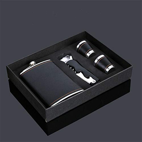 Botella de Whisky Flagon PU Wrap 304 de Acero Inoxidable Embudo Alcohol Petaca con abrebotellas Regalo Box Set (Color : 02)