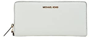 Michael Kors Jet Set Travel Continental Zip Around Leather Wallet Wristlet (Optic White)