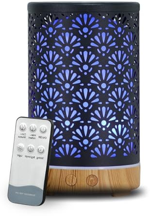 Zen’Arôme Ultraschall-Aromatherapie-Diffusor Sofia – kalte ätherische Öldiffusion – elektrischer Diffusor mit Fernbedienung – anpassbare LED-Beleuchtung – Metallgehäuse mit originellem Dekor