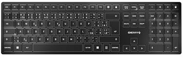 CHERRY KW 9100 SLIM, Kabellose Design-Tastatur, Tschechisches/Slowakisches Layout (QWERTZ/QWERTY), Bluetooth oder Funk, Flache Tasten, Aufladbar, Schwarz-Grau