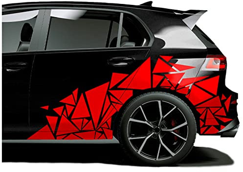 Finest Folia XXL Autoaufkleber Dreiecke 2er Set je 60x200cm geometrisches Design Auto Seite Motorrad Bus Sticker Kfz Zubehör Camouflage Tuning Dekor KX075 (Rot)