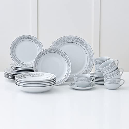 30-piezas vajilla, Brisa, blanca, plateada
