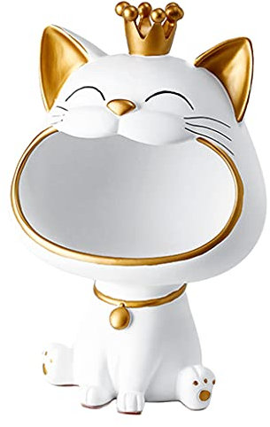 Tubayia Katzenfiguren Lagerung Box Katze Skulptur Schlüsselablage Schmuck Bonbons Behälter Tablett Obstschale für Home (Weiß A)