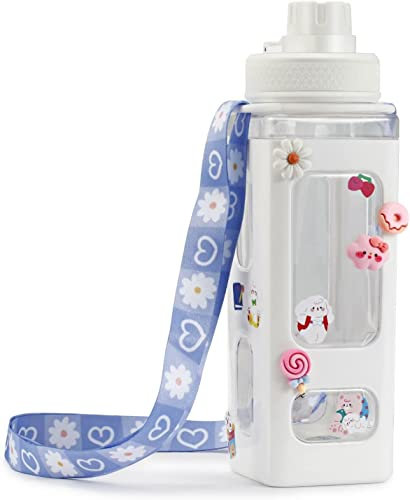 ANSAIR Kawaii Bear Pastel Water Bottle With 3D Sticker 700ml Plastic Travel Tea Juice Milk Portable Cute Shaker Drink Bottle Gift (Color : White)