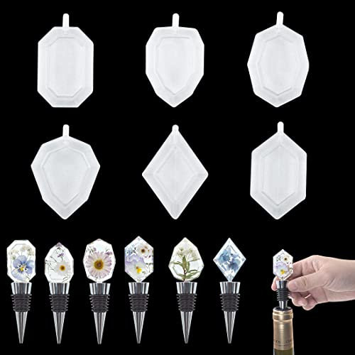 Voyyphixa 6 Stück Geometrische Weinverschluss Silikon mit 6 tück Korken, Resin Silikonform Formen Epoxid Kristal Silikonformen Epoxidharz, Silicone Gießform Resin DIY Harz Formen