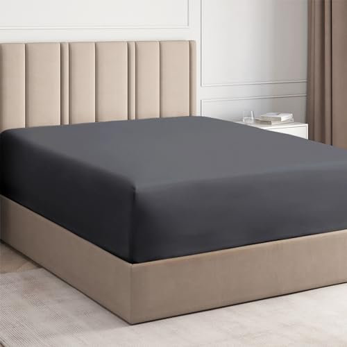 Spannbettlaken 160x200cm aus 100% Baumwolle - Bettlaken 160x200 für Matratzen bis zu 40 cm Höhe - Premium Bettwäsche aus 400 Fadenzahl Baumwolle - Einzelpackung Spannbetttuch 160x200 - Dunkelgrau