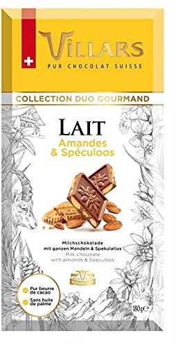 VILLARS - Tablette de chocolat au lait et aux amandes, avec des éclats de Speculoos - 180g de plaisir gourmand - Lot De 3 - Vendu Par Lot