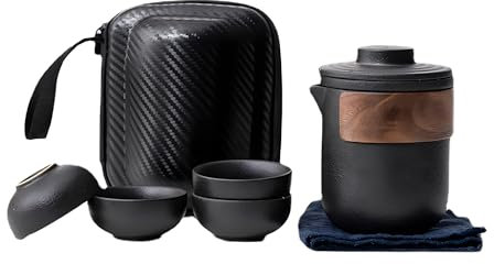 TBACW Travel Ceramic Tea Pot Set Chinese Kung Fu Teapot, 1 Pot 4 Cups with Portable Bag for Outdoor Picnic