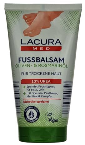 Lacura Med Fußbalsam 10% Urea mit Menthol & Kampfer-Oliven & Rosmarinöl Trockene Haut Vegan 150ml(2 Er Pack)