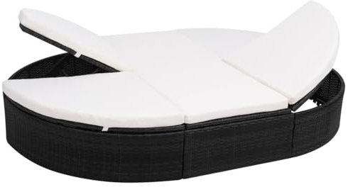 ZEYUAN Outdoor-Lounge-Bett mit Polster, Sonnenliege, Gartenliege, Outdoor Sofa, Balkon Möbel, Balkonsofa, Balkon Liegesofa, Liegewiese Outdoor, Poly Rattan Schwarz