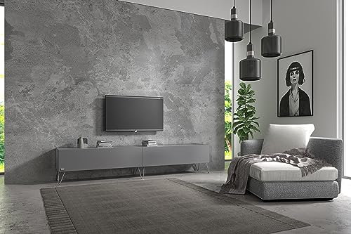 Wuun® TV-Board Lowboard Wohnwand TV-Bank Somero / 200cm (2 x 100cm) / Platinum Grau/Haarnadel Chrom