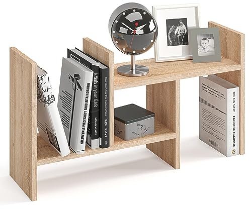 KOMTO Tischregal Schreibtisch Aufsatzregal - Regal Klein, Küchenregal Stehend für Arbeitsplatte, Desktop Bücherregal Sonoma Eiche | Shelf K 51-97 х 20 х 40 cm