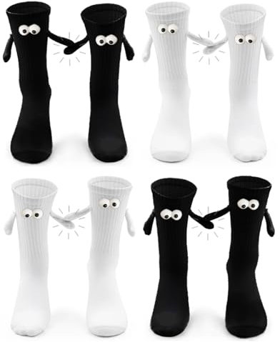 EUPSIIU 4 Pairs Funny Magnetic Suction Cup Socks, Hand in Hand Socks, Magnet Socken, Hand Holding Socks, Friendship Socks, Couple Socks, 3D Doll Pair Socks, Unisex, 36-44